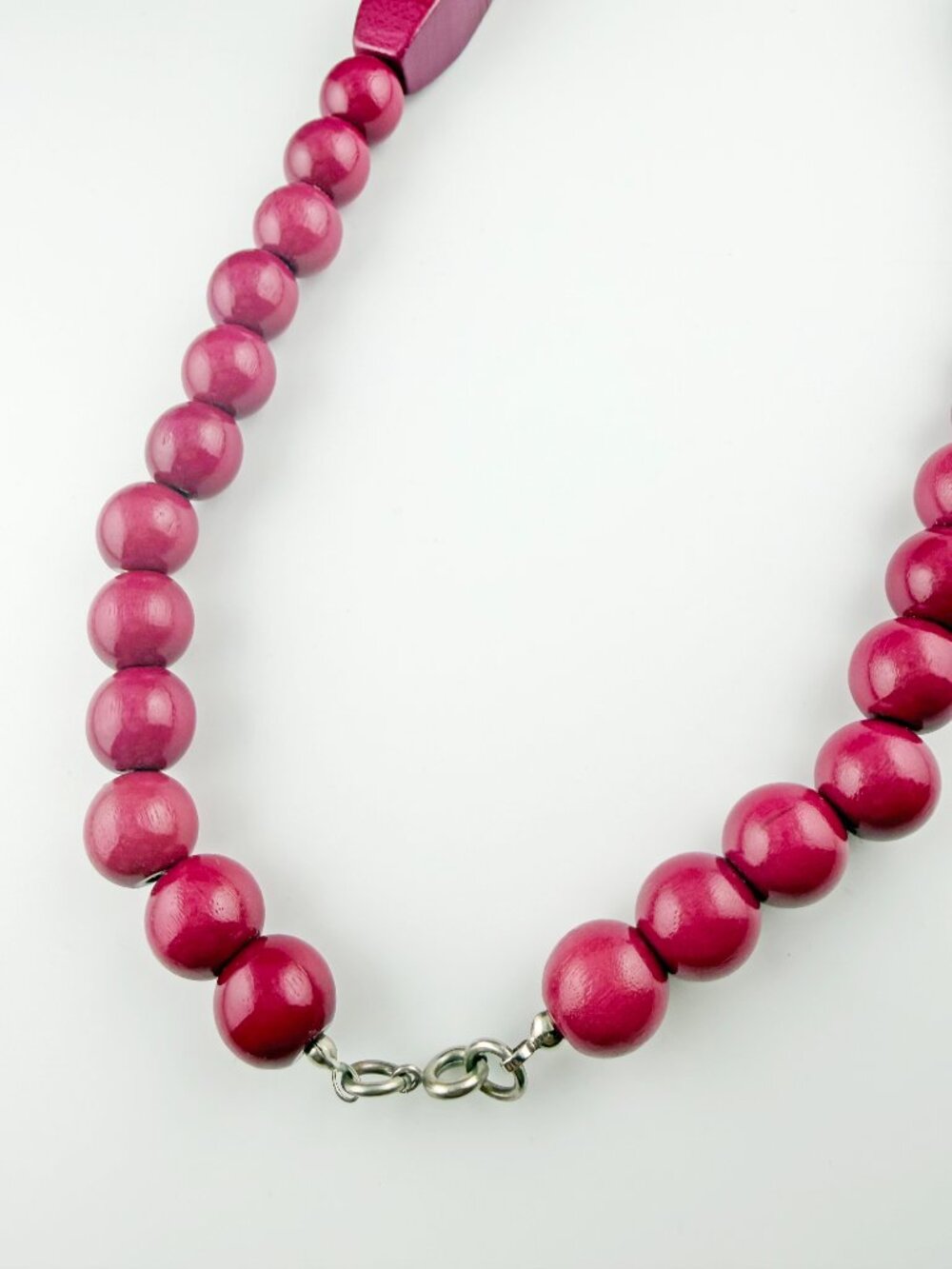 Vibrant Magenta Pink Wood Bead Necklace - 29” Long - Boho Statement - Picture 5 of 7